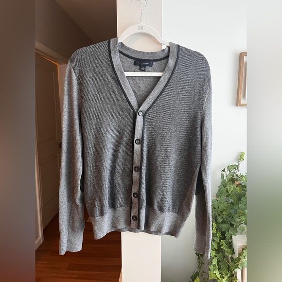 BANANA REPUBLIC Grey Silk Cotton Blend Button Down V-Neck Sweater - Picture 1 of 5